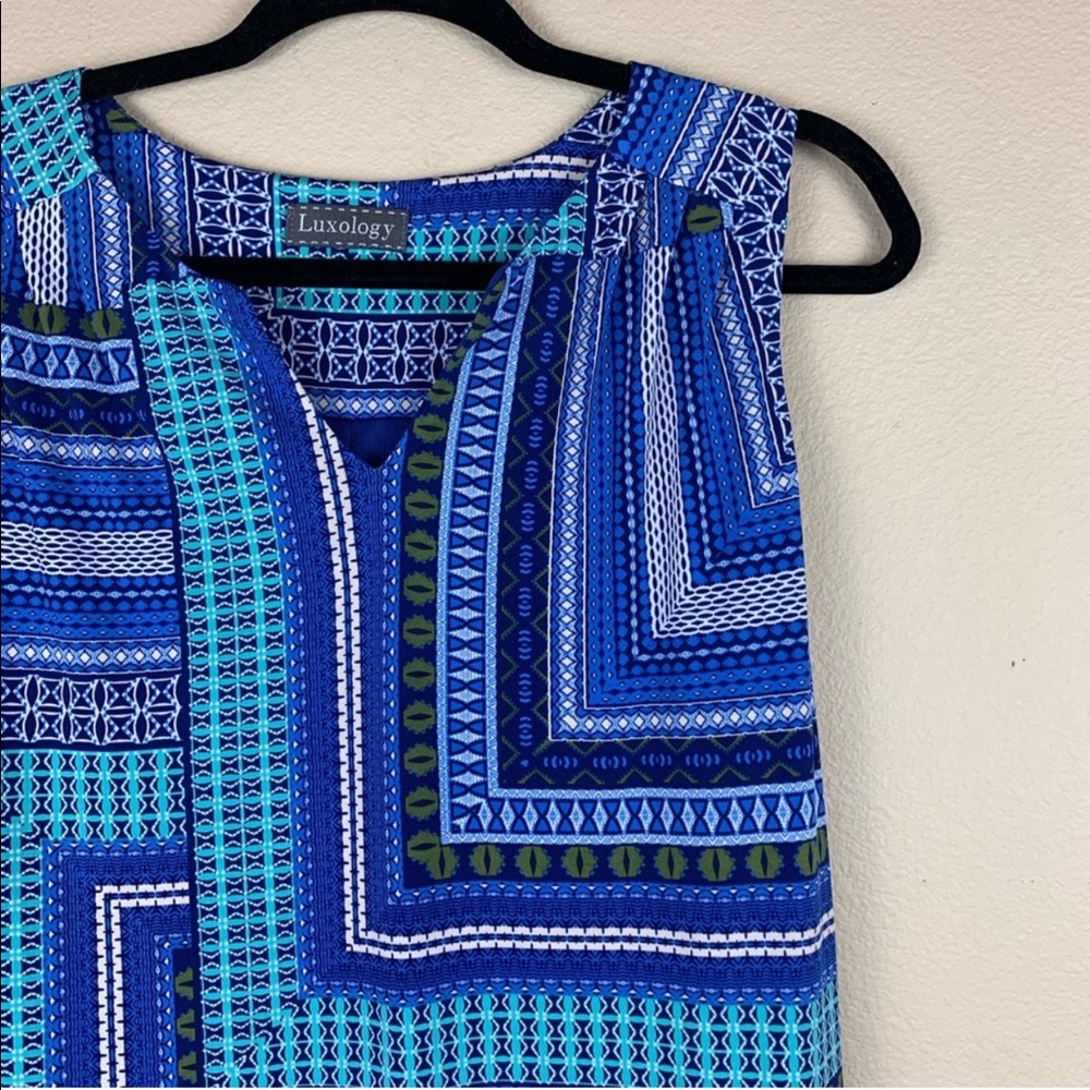 • Luxology • Blue Geometric Shapes Shift Dress - Picture 2 of 4